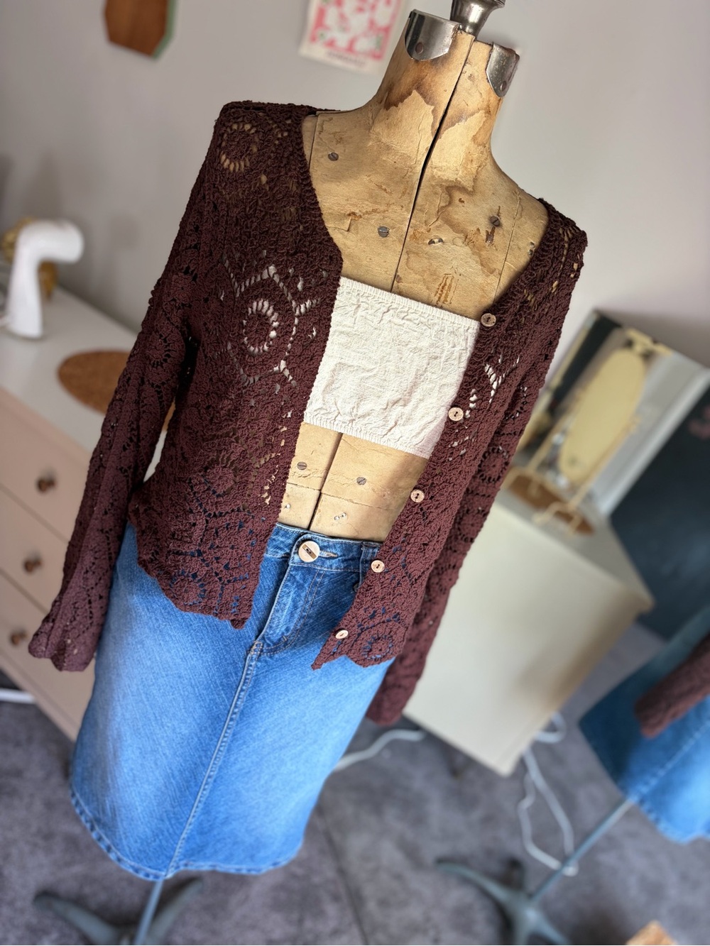 Rebellion Cropped Crochet Open Knit Cardigan